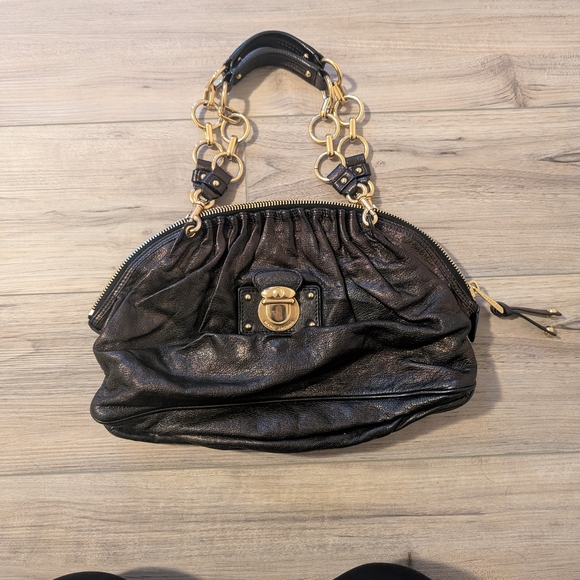 Marc Jacobs Handbags - Marc Jacobs Black Metallic Leather Bowler Handbag